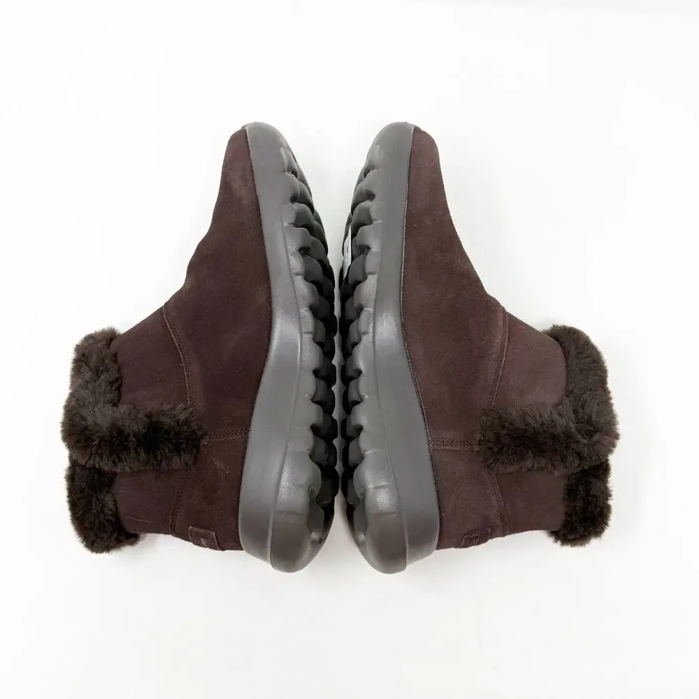 NWOB Skechers Brown Suede Snow Boots Size 7.5 Pull On Faux Fur Lining